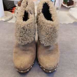 Staccato Taupe Sherpa/Suede Studded Ankle Boot